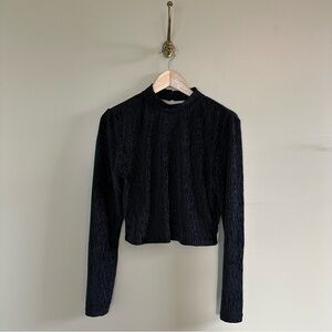 Black Long Sleeve Cropped Mock Neck Top- M
